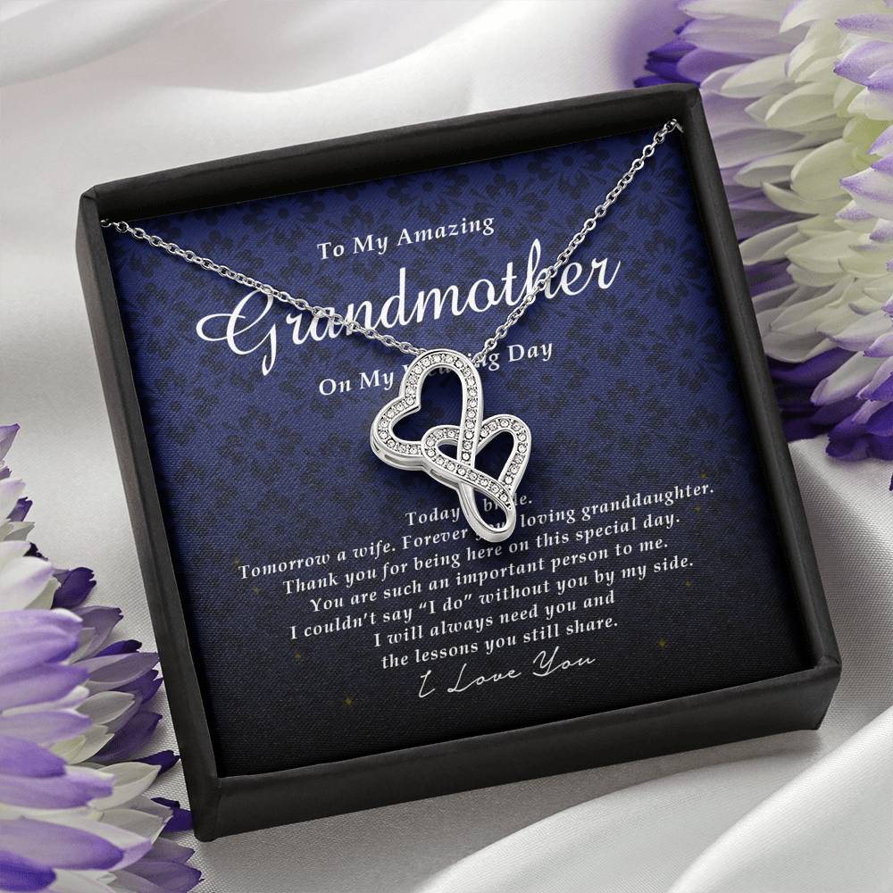 Double Heart Necklace, To My Grandmother, Gift from Bride, Wedding Day Gift from Granddaughter