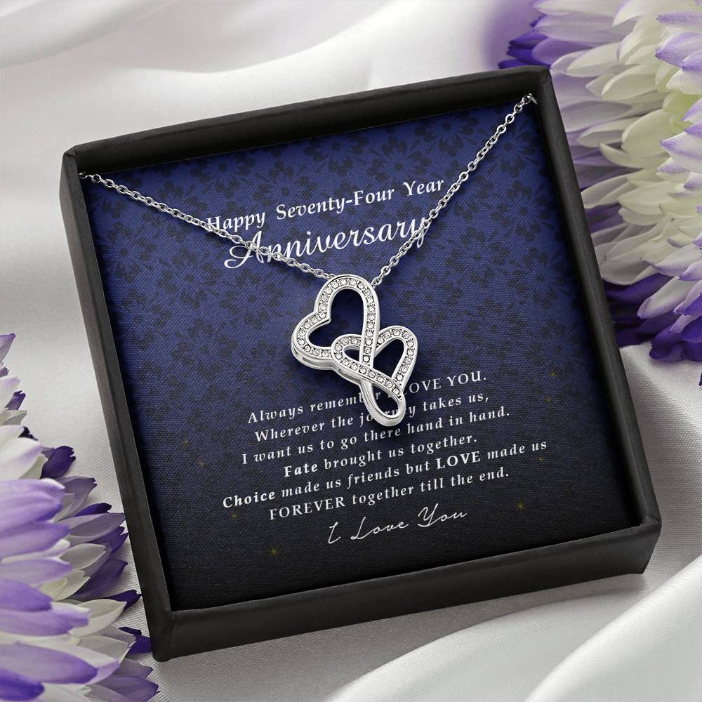Double Heart Necklace, Happy 74 Year Anniversary