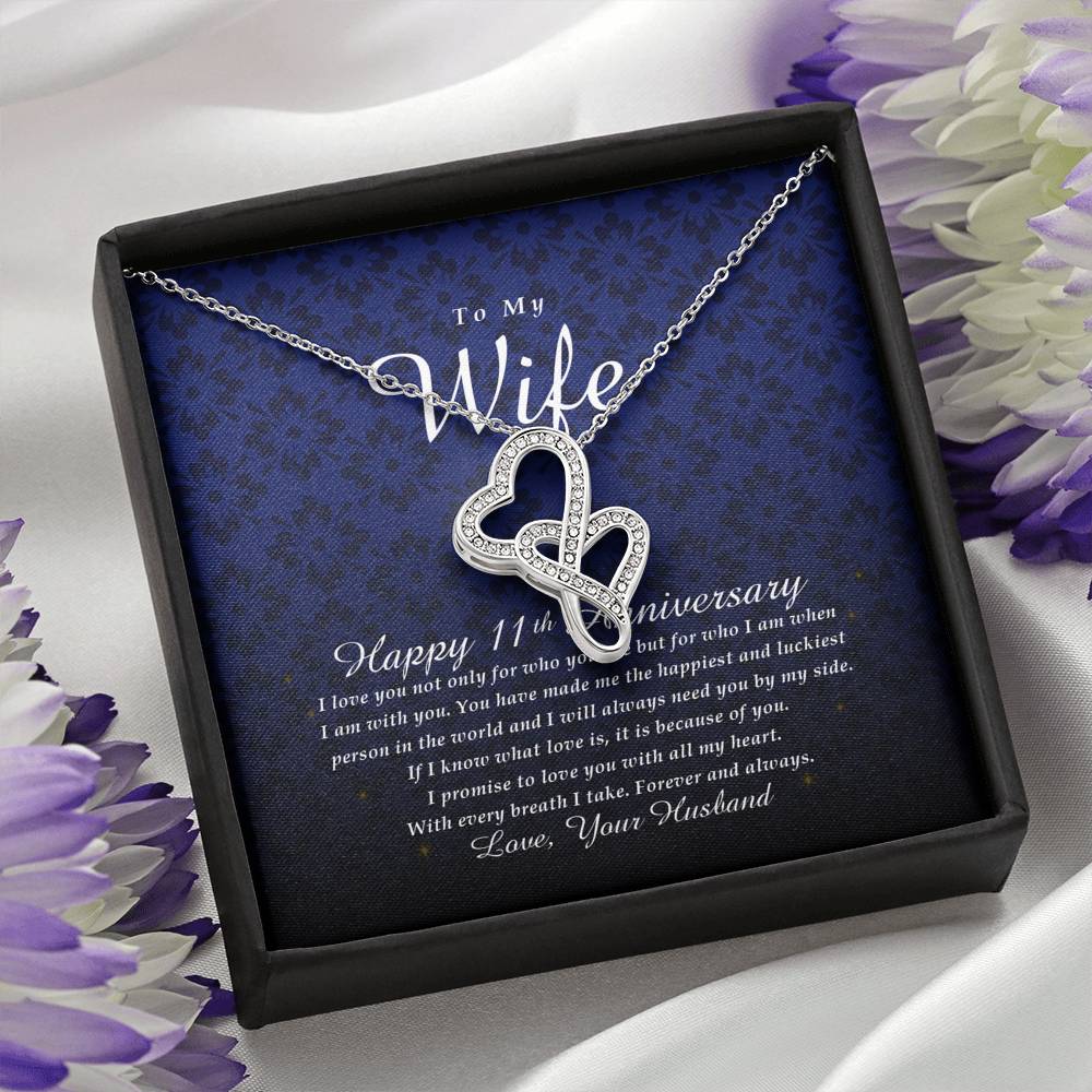 Double Heart Necklace, Happy 11th Anniversary
