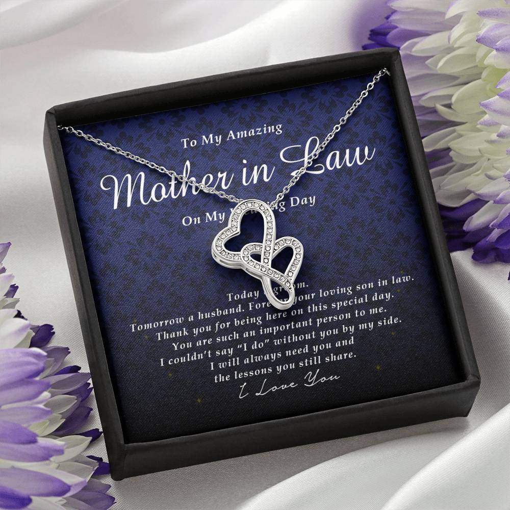 Double Heart Necklace, To My Mother In Law, Gift from Groom, Wedding Day Gift from Son In Law