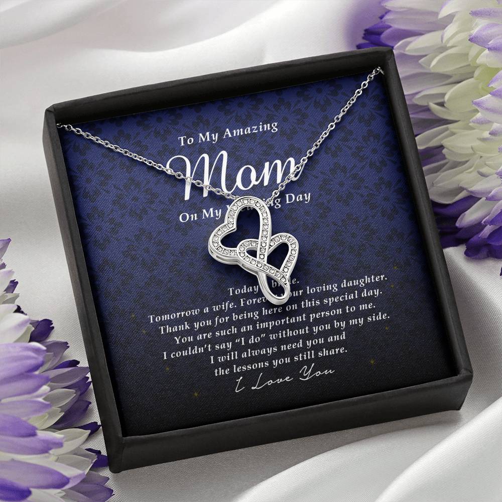 Double Heart Necklace, To My Mom, Gift from Bride, Wedding Day Gift from Daughter