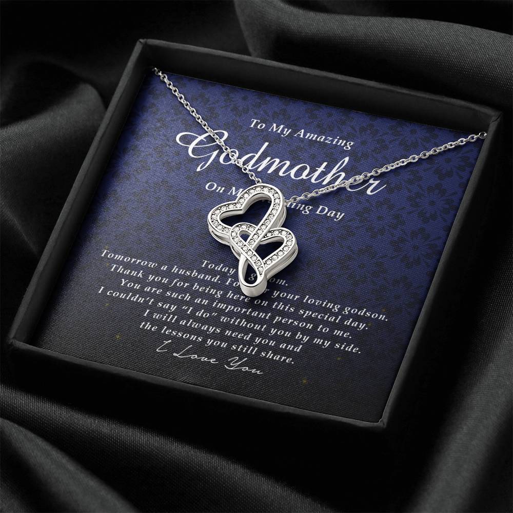 Double Heart Necklace, To My Godmother, Gift from Groom, Wedding Day Gift from Godson