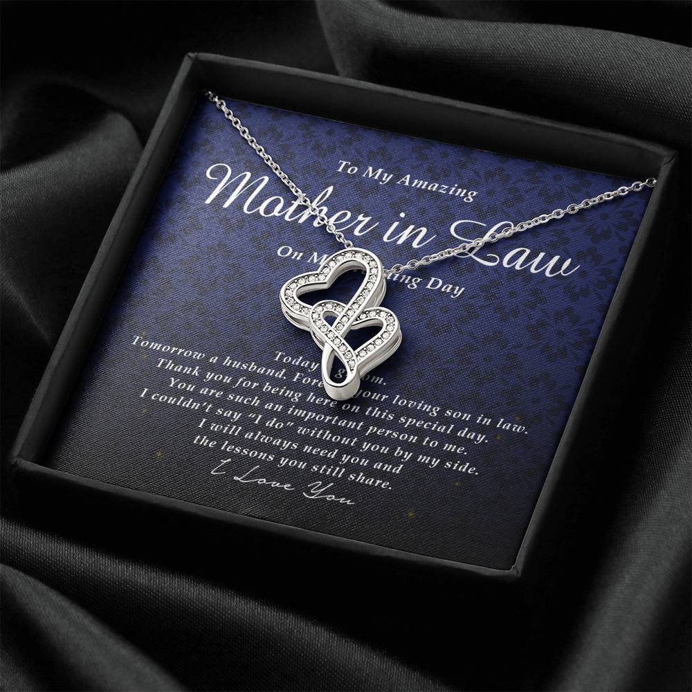 Double Heart Necklace, To My Mother In Law, Gift from Groom, Wedding Day Gift from Son In Law