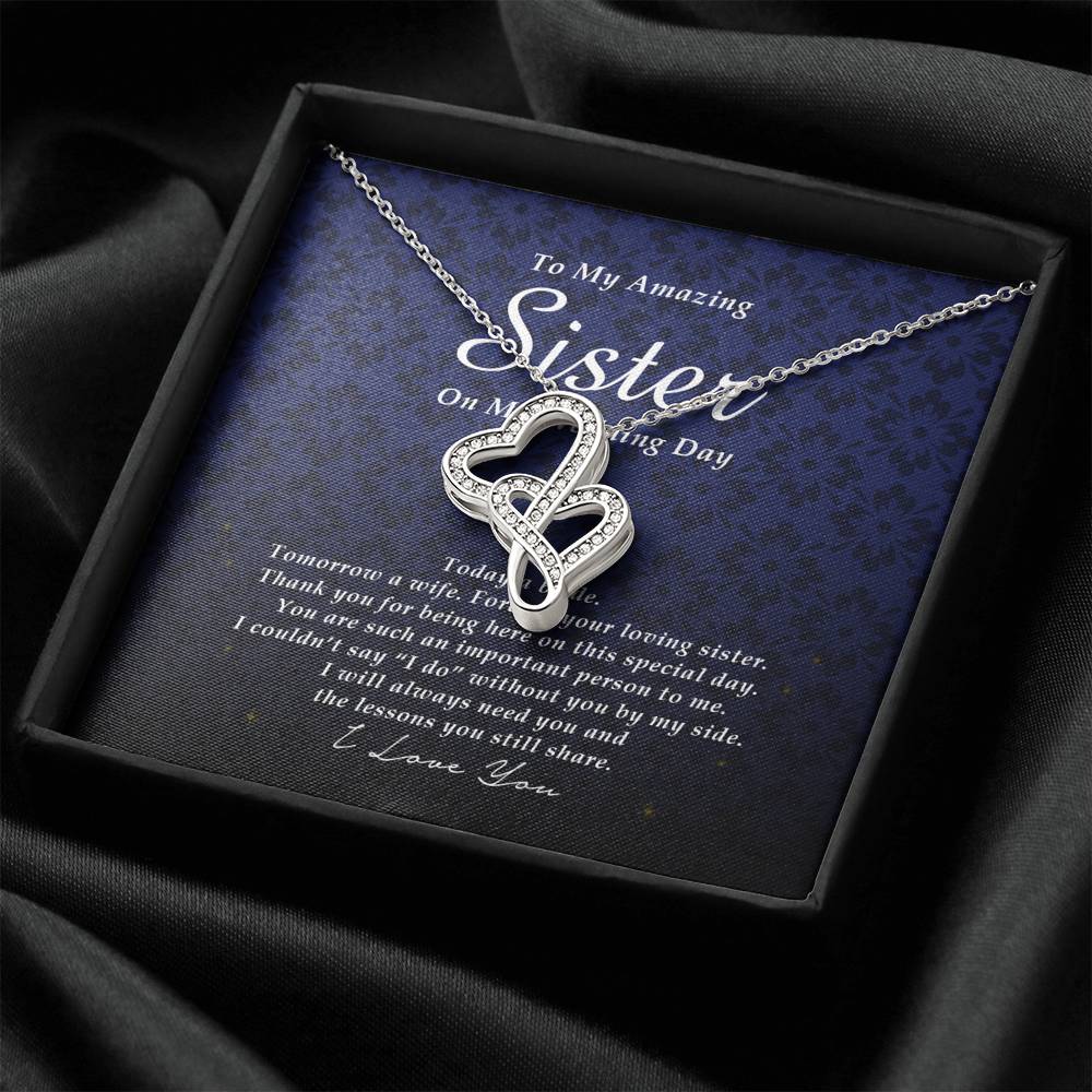 Double Heart Necklace, To My Sister, Gift from Bride, Wedding Day Gift from Sis