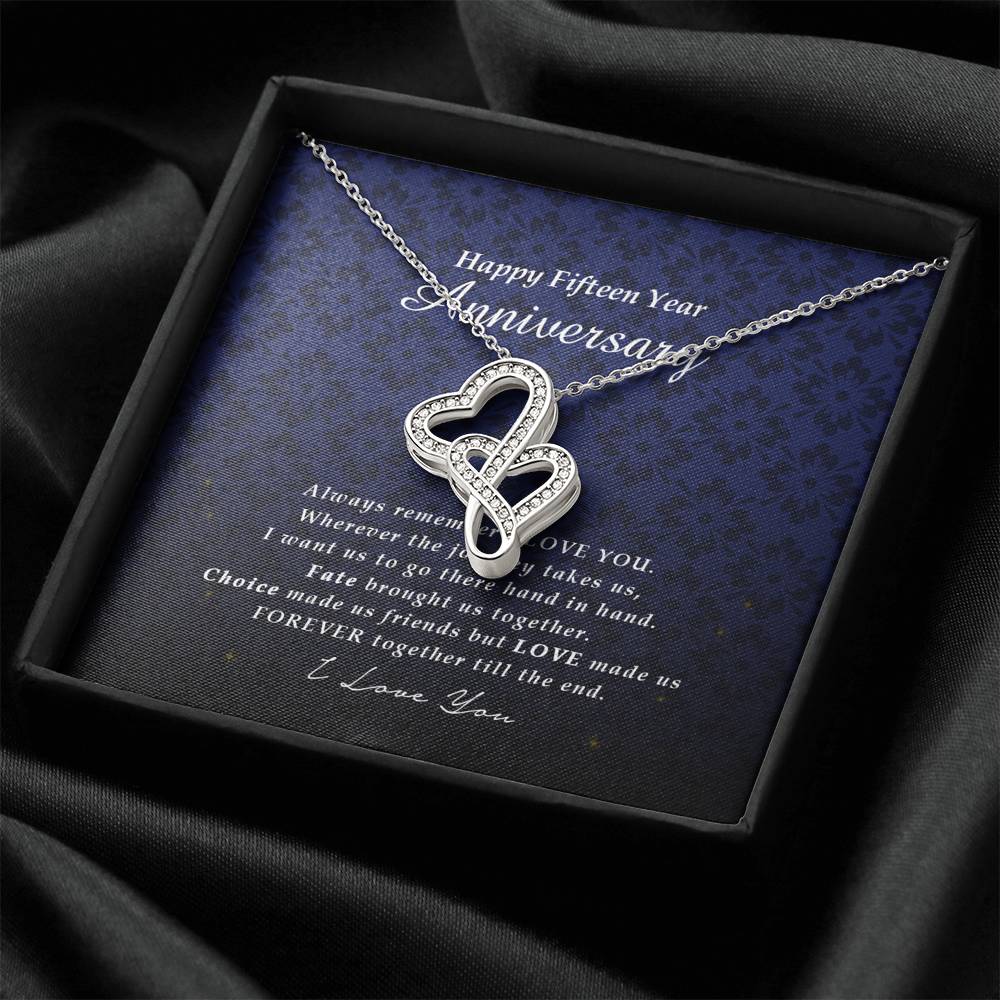 Double Heart Necklace, Happy 15 Year Anniversary