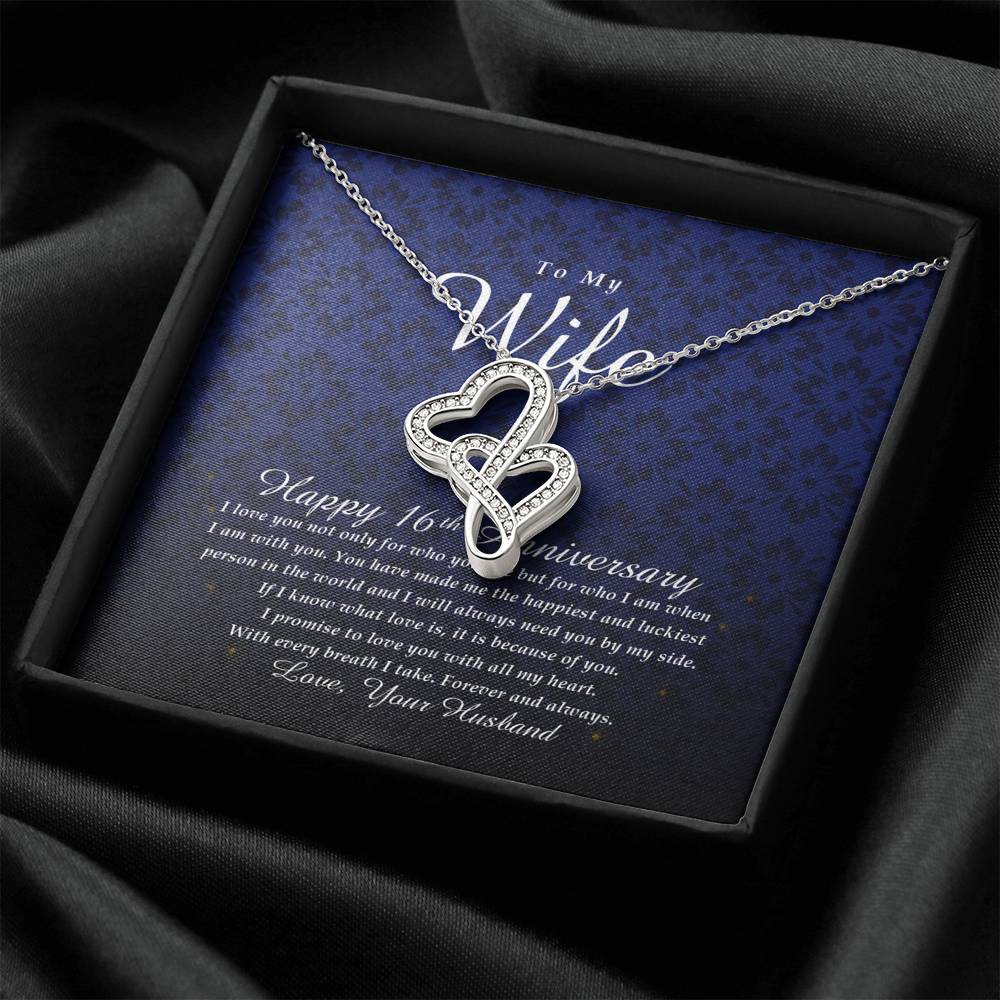 Double Heart Necklace, Happy 16th Anniversary