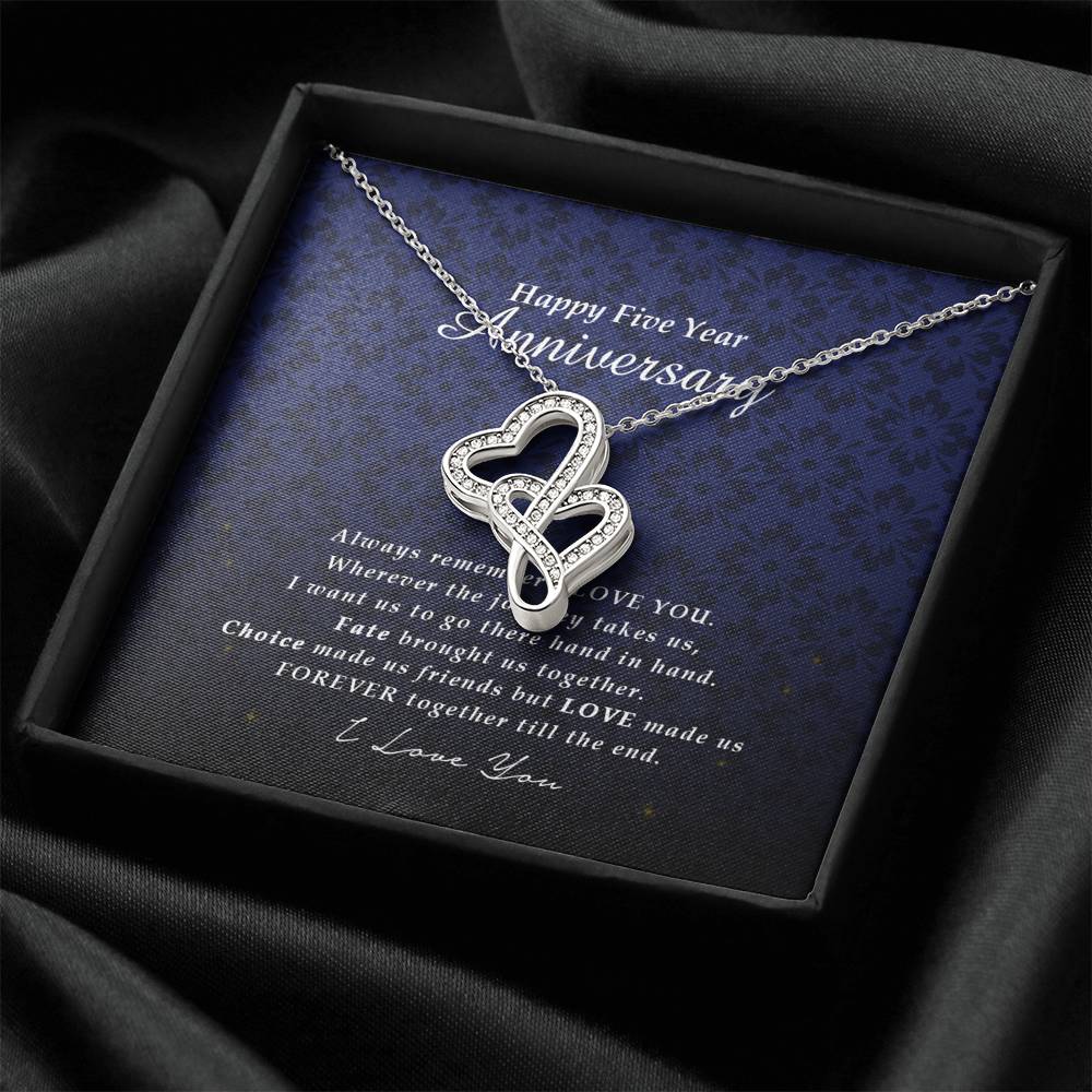 Double Heart Necklace, Happy 5 Year Anniversary