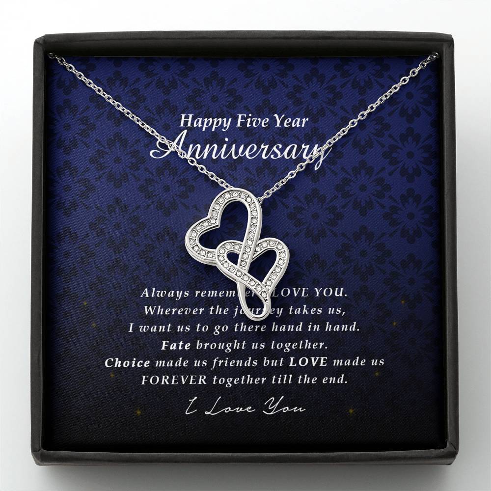 Double Heart Necklace, Happy 5 Year Anniversary