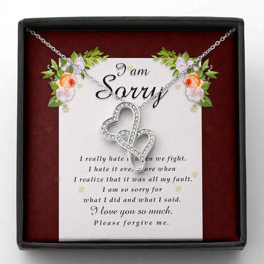Double Heart Necklace, I'm Sorry Card, Apology Gift For Her, Forgiveness Gift, I’m Sorry Gift For Wife / Girlfriend, Gift To Say Sorry