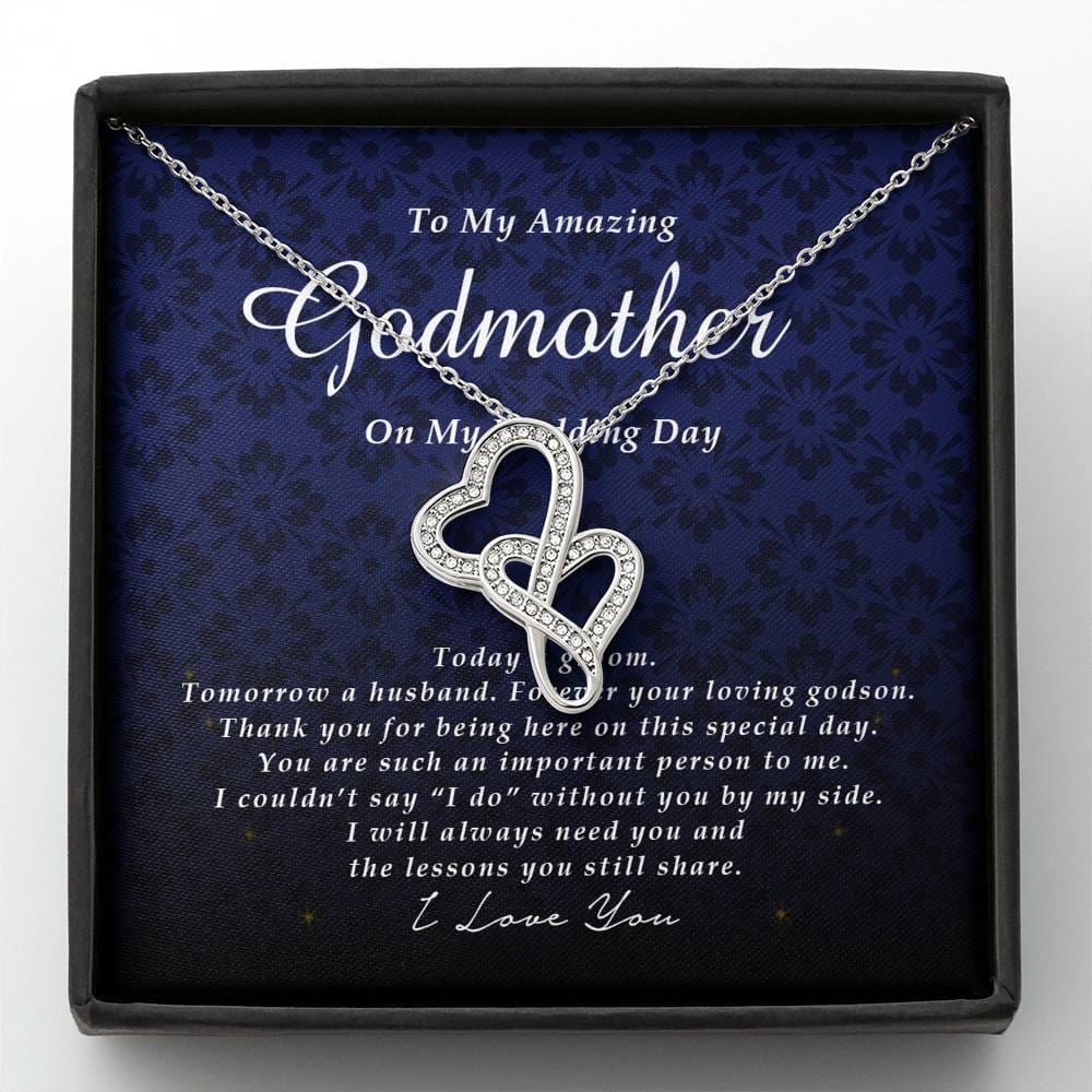 Double Heart Necklace, To My Godmother, Gift from Groom, Wedding Day Gift from Godson