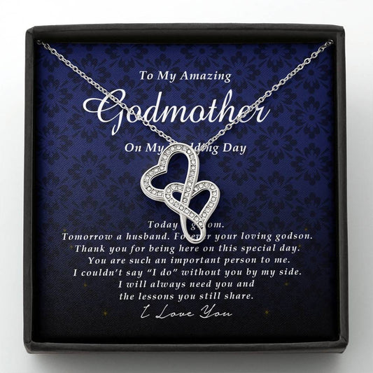 Double Heart Necklace, To My Godmother, Gift from Groom, Wedding Day Gift from Godson