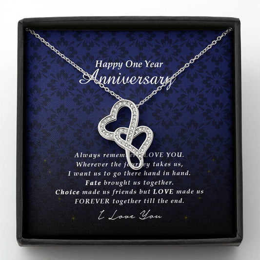 Double Heart Necklace, Happy 1 Year Anniversary