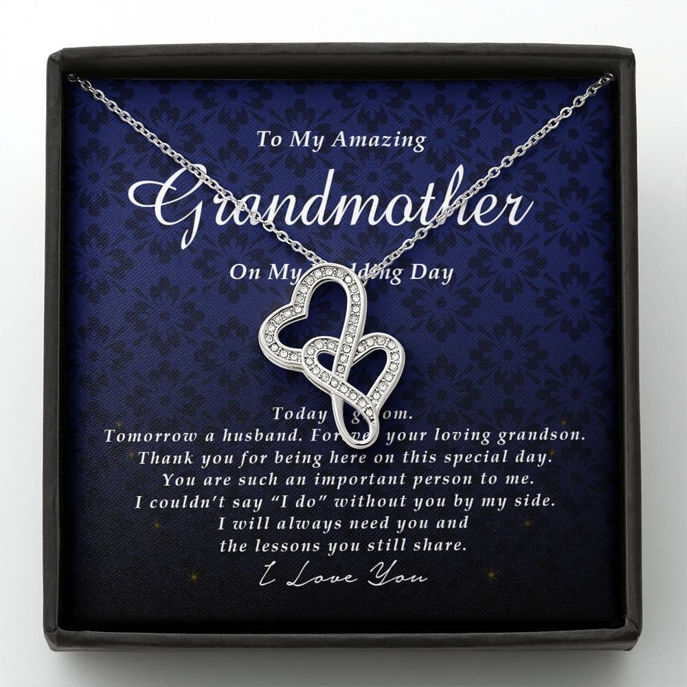 Double Heart Necklace, To My Grandmother, Gift from Groom, Wedding Day Gift from Grandson