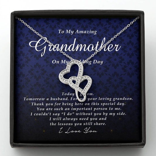 Double Heart Necklace, To My Grandmother, Gift from Groom, Wedding Day Gift from Grandson