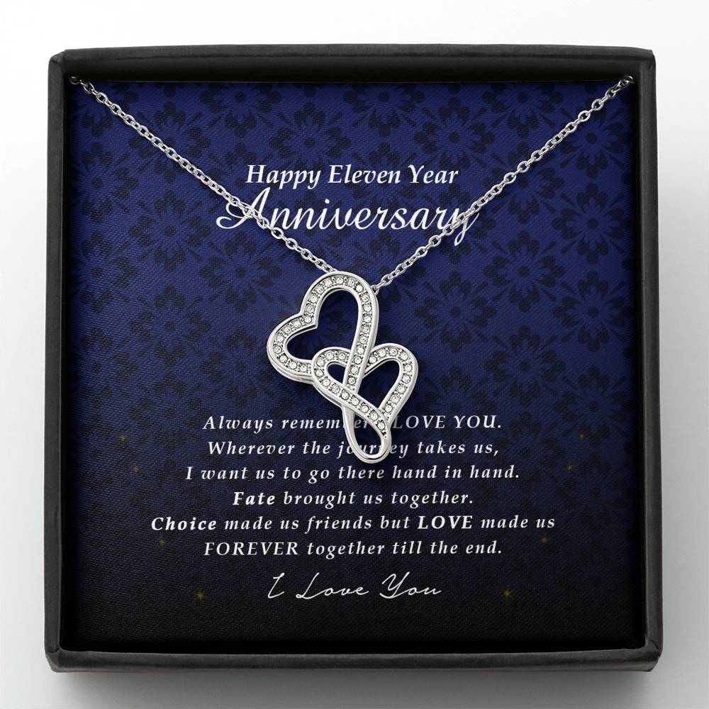 Double Heart Necklace, Happy 11 Year Anniversary
