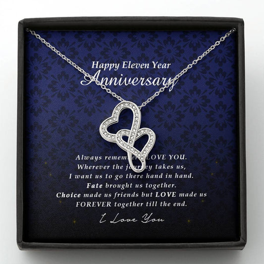 Double Heart Necklace, Happy 11 Year Anniversary