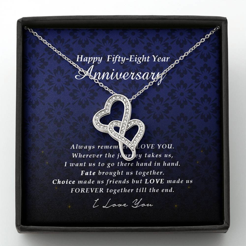 Double Heart Necklace, Happy 58 Year Anniversary