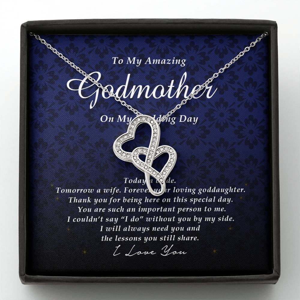 Double Heart Necklace, To My Godmother, Gift from Bride, Wedding Day Gift from Goddaughter