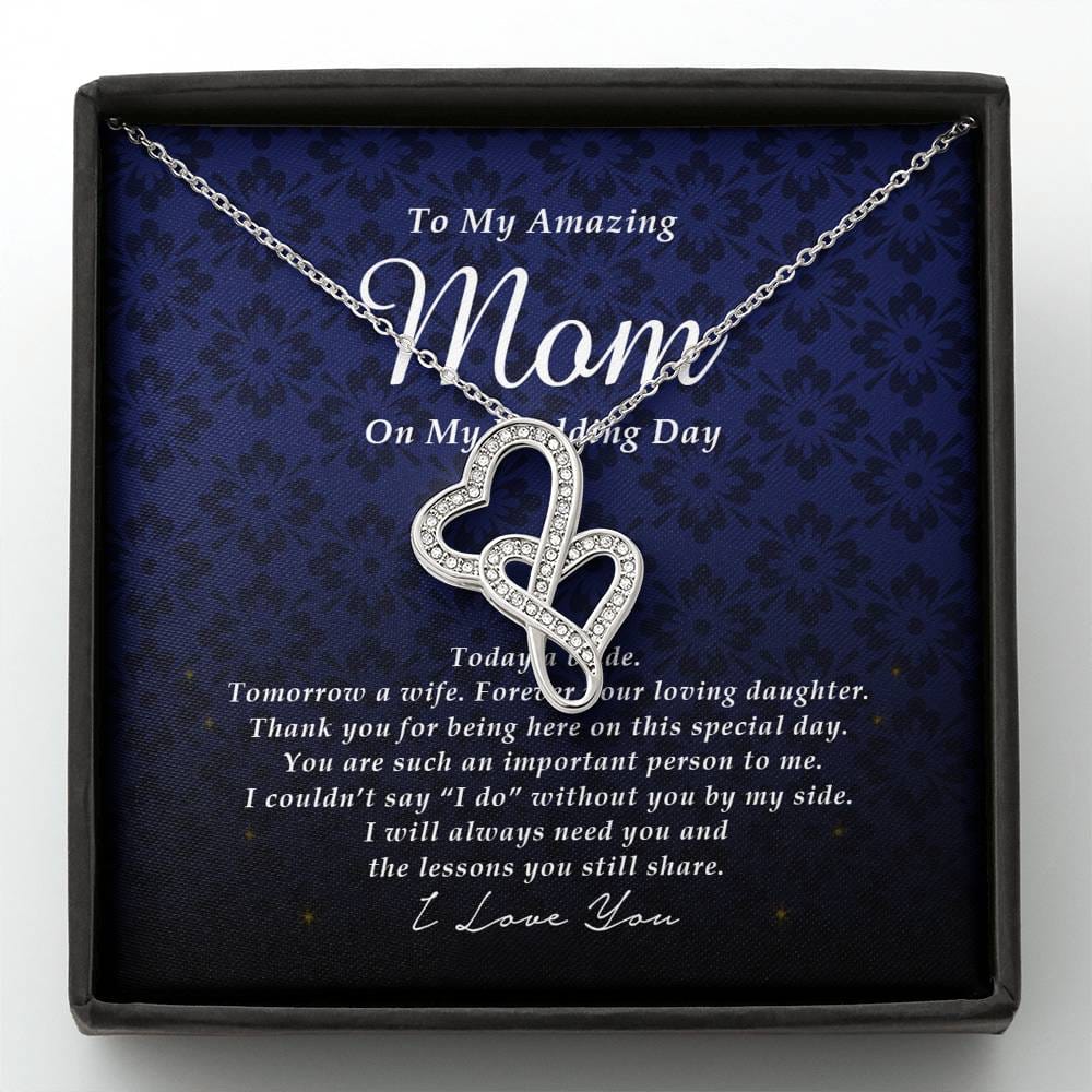 Double Heart Necklace, To My Mom, Gift from Bride, Wedding Day Gift from Daughter
