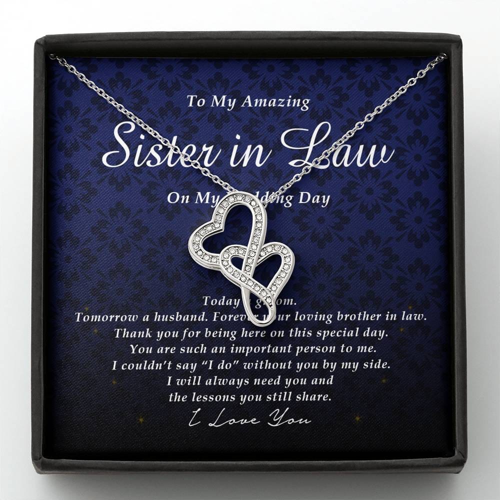 Double Heart Necklace, To My Sister In Law, Gift from Groom, Wedding Day Gift from Brother In Law