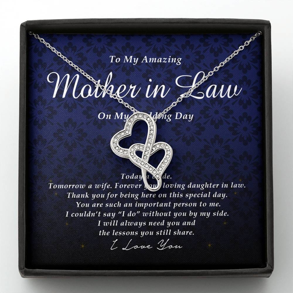 Double Heart Necklace, To My Mother In Law, Gift from Bride, Wedding Day Gift from Daughter In Law