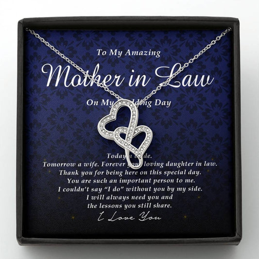 Double Heart Necklace, To My Mother In Law, Gift from Bride, Wedding Day Gift from Daughter In Law