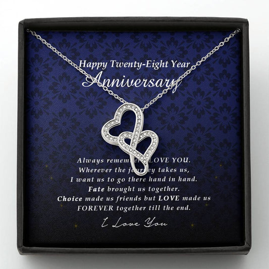 Double Heart Necklace, Happy 28 Year Anniversary