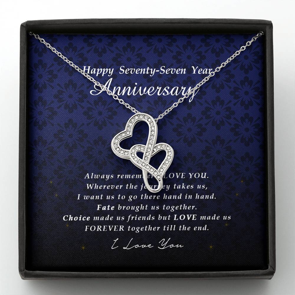 Double Heart Necklace, Happy 77 Year Anniversary