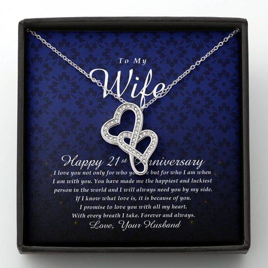 Double Heart Necklace, Happy 21st Anniversary