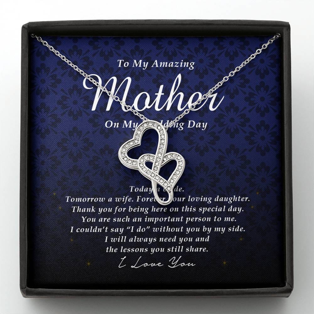 Double Heart Necklace, To My Mother, Gift from Bride, Wedding Day Gift from Daughter