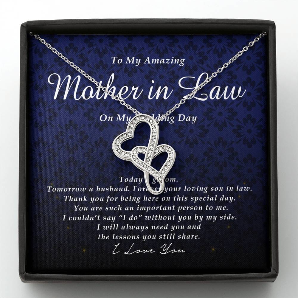 Double Heart Necklace, To My Mother In Law, Gift from Groom, Wedding Day Gift from Son In Law