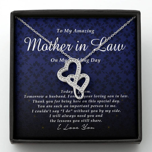 Double Heart Necklace, To My Mother In Law, Gift from Groom, Wedding Day Gift from Son In Law