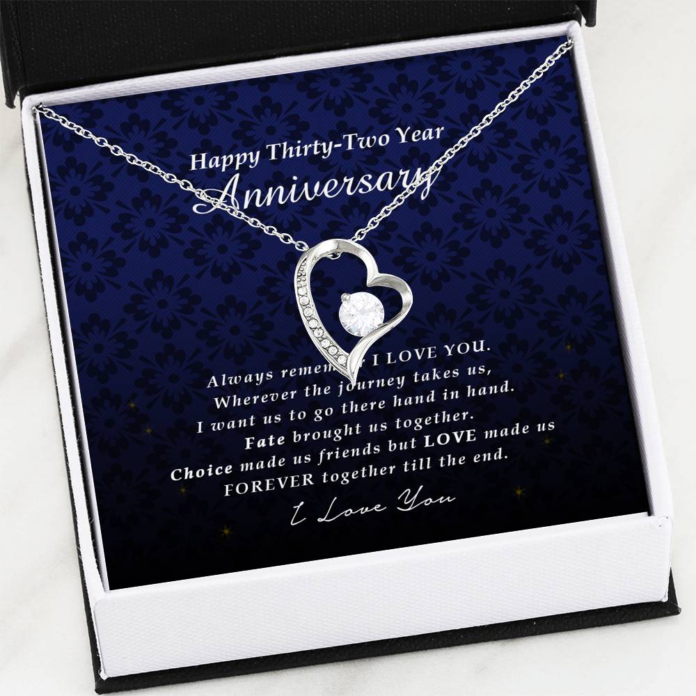 Forever Heart Necklace, Thirty Two Year Anniversary Gift