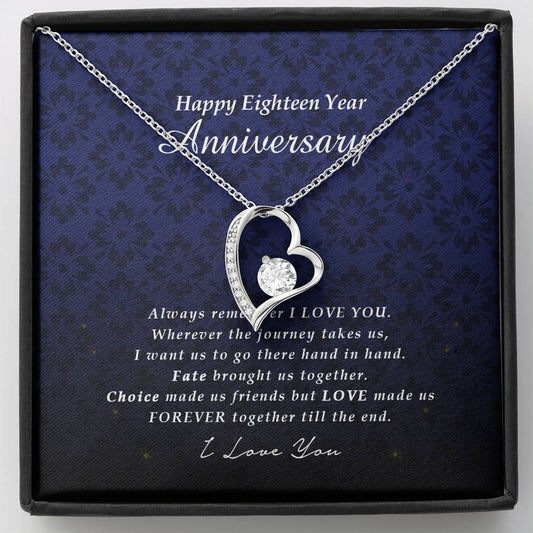 Forever Heart Necklace, Eighteen Year Anniversary Gift