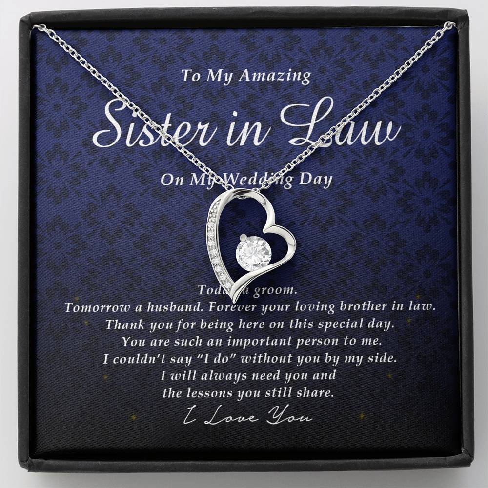 Forever Heart Necklace, To My Sister In Law on My Wedding Day, Gift from Groom, Wedding Gift from Brother In Law