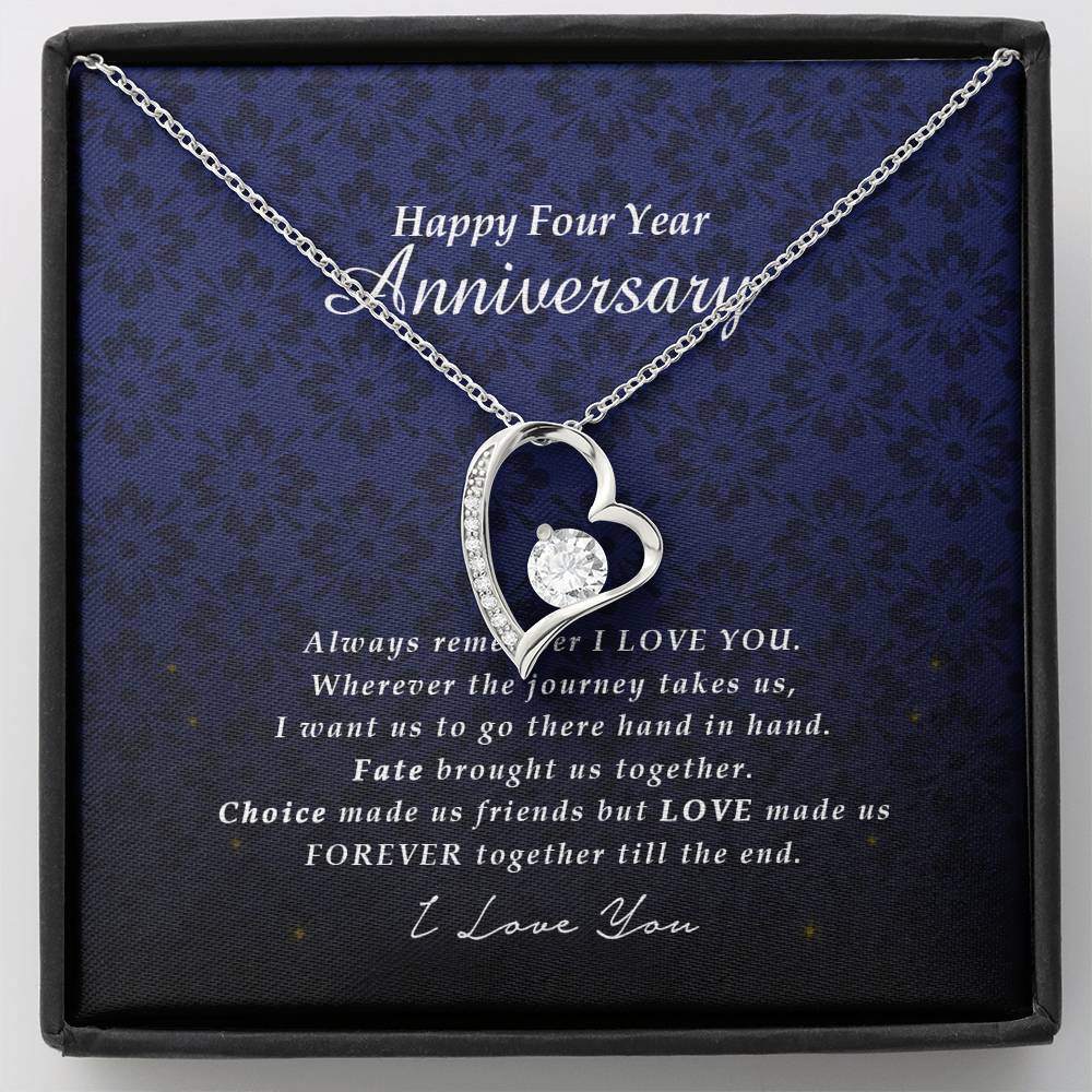 Forever Heart Necklace, Four Year Anniversary Gift