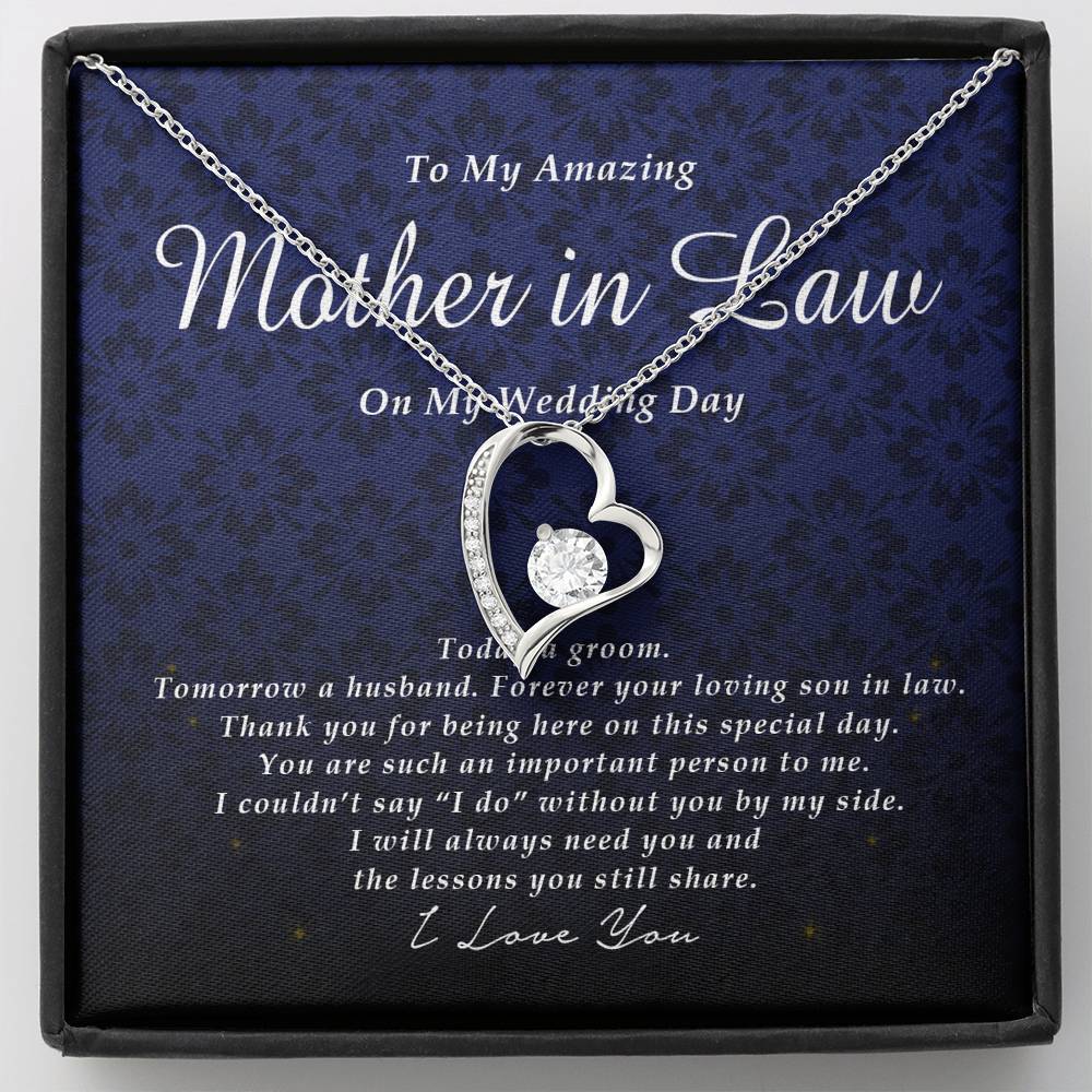Forever Heart Necklace, To My Mother In Law on My Wedding Day, Gift from Groom, Wedding Gift from Son In Law