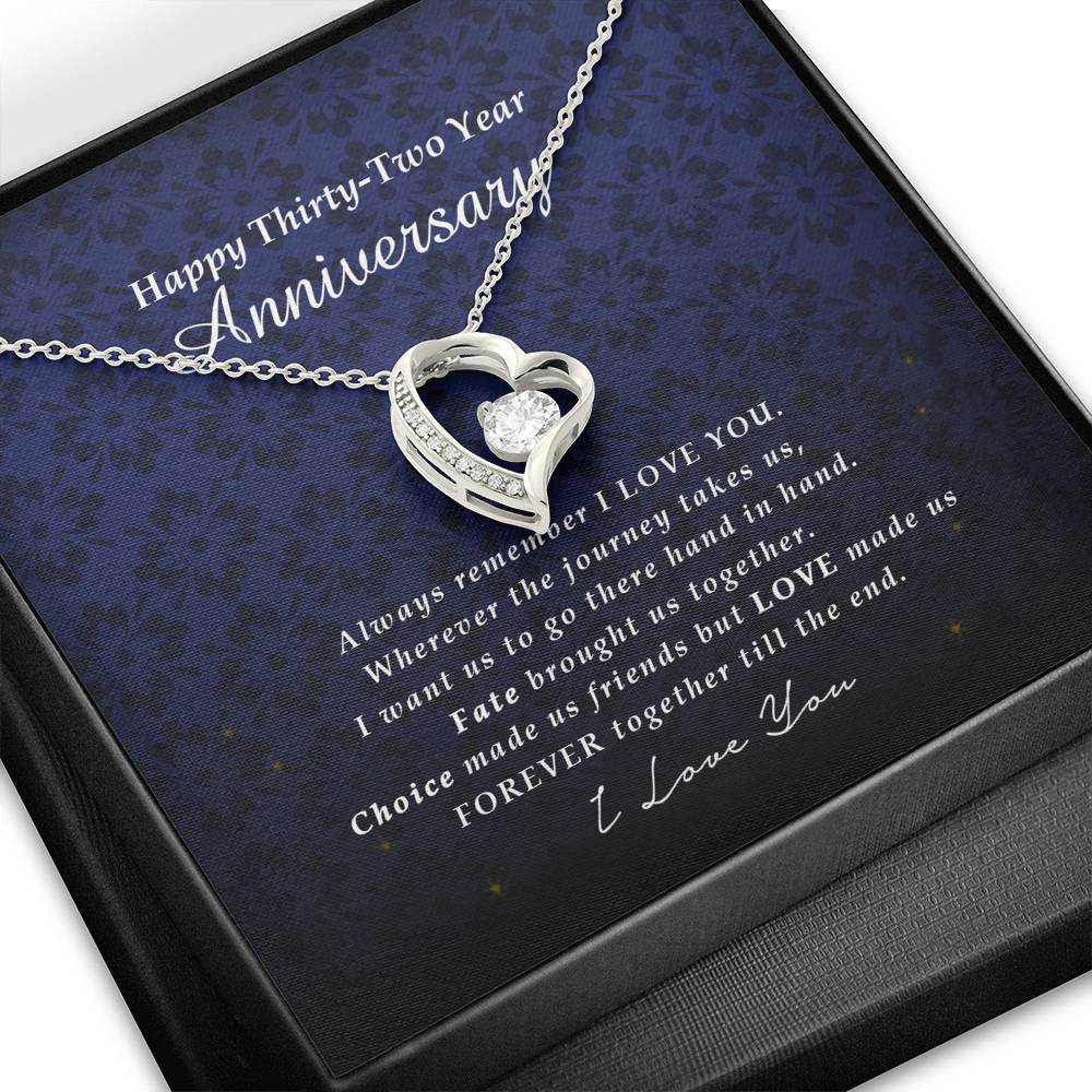 Forever Heart Necklace, Thirty Two Year Anniversary Gift