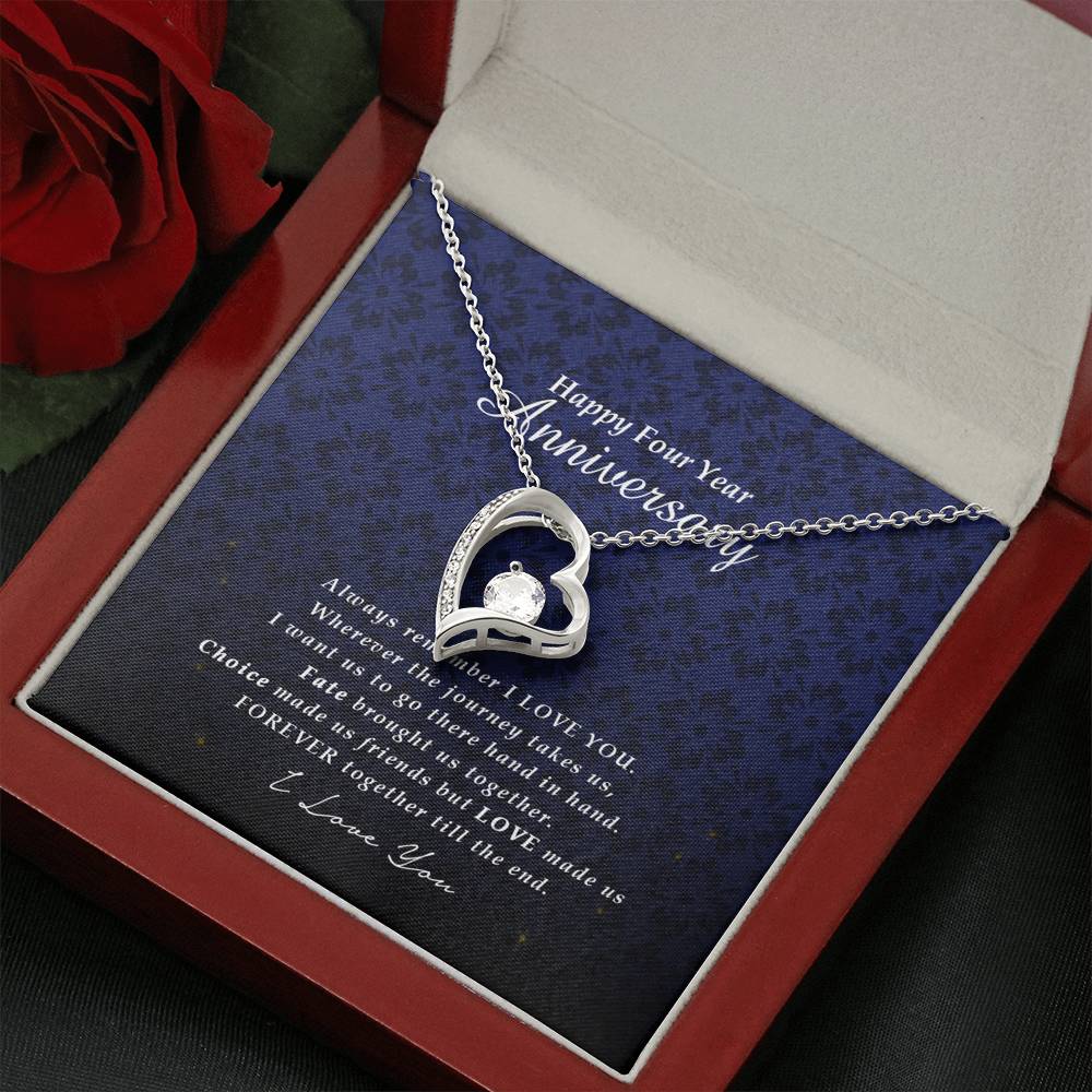 Forever Heart Necklace, Four Year Anniversary Gift