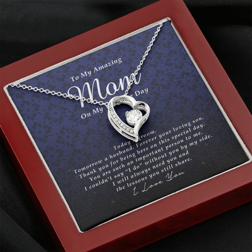 Forever Heart Necklace, To My Mom on My Wedding Day, Gift from Groom, Wedding Gift from Son