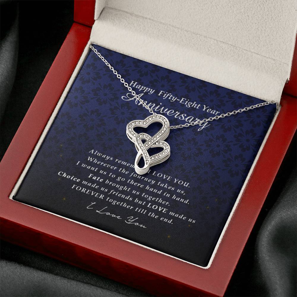 Double Heart Necklace, Happy 58 Year Anniversary