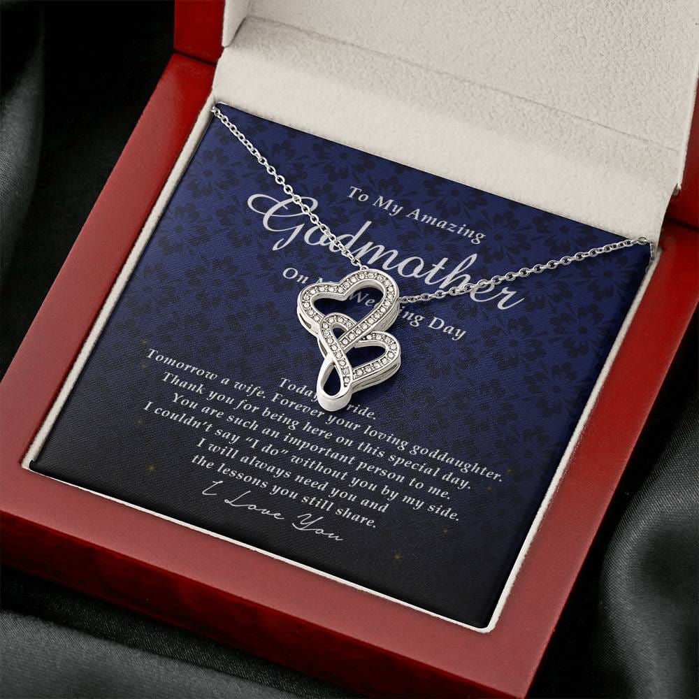 Double Heart Necklace, To My Godmother, Gift from Bride, Wedding Day Gift from Goddaughter