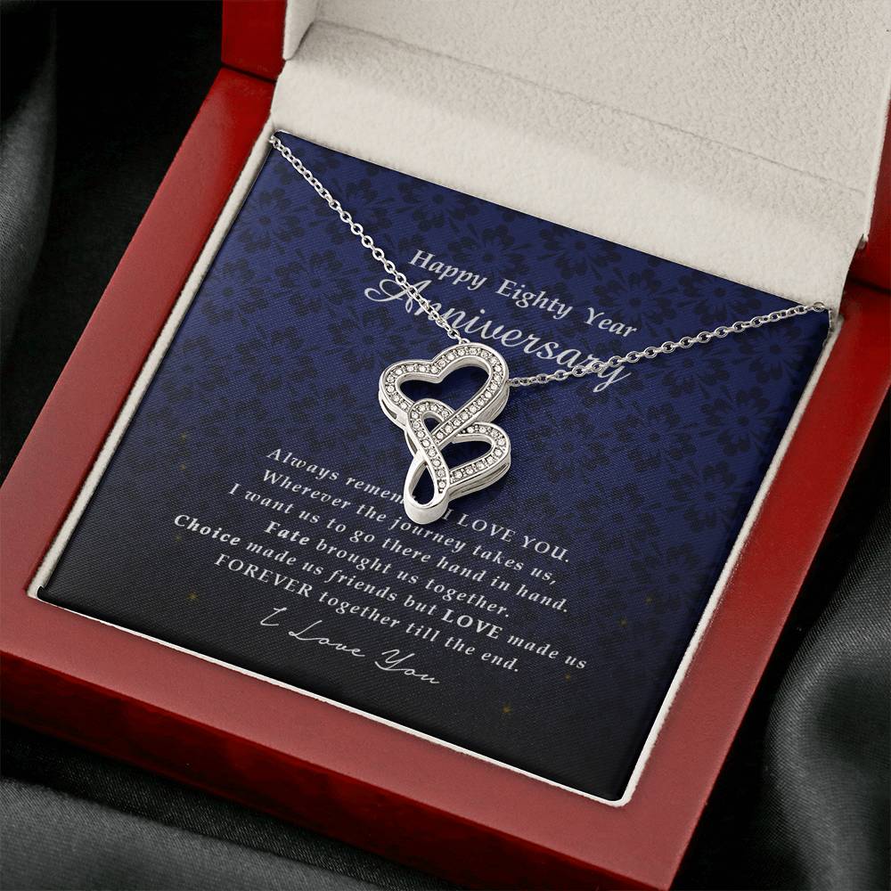 Double Heart Necklace, Happy 80 Year Anniversary