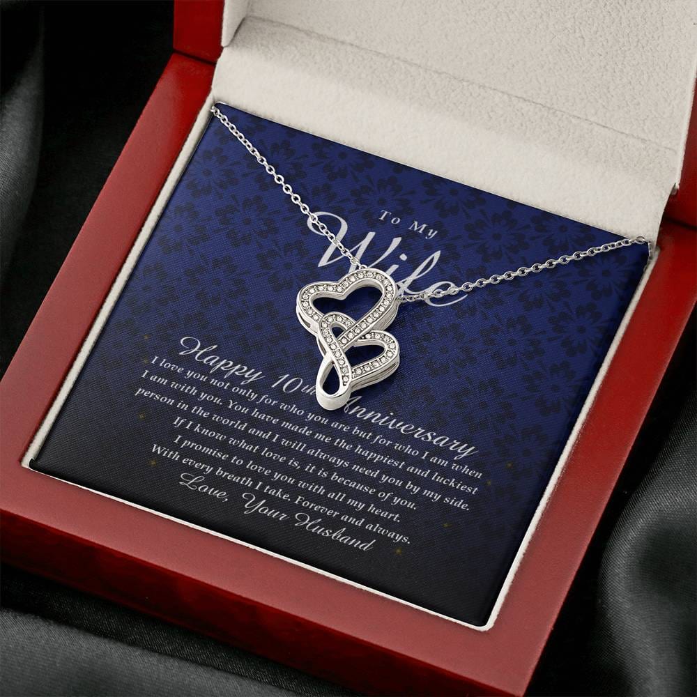 Double Heart Necklace, Happy 10th Anniversary