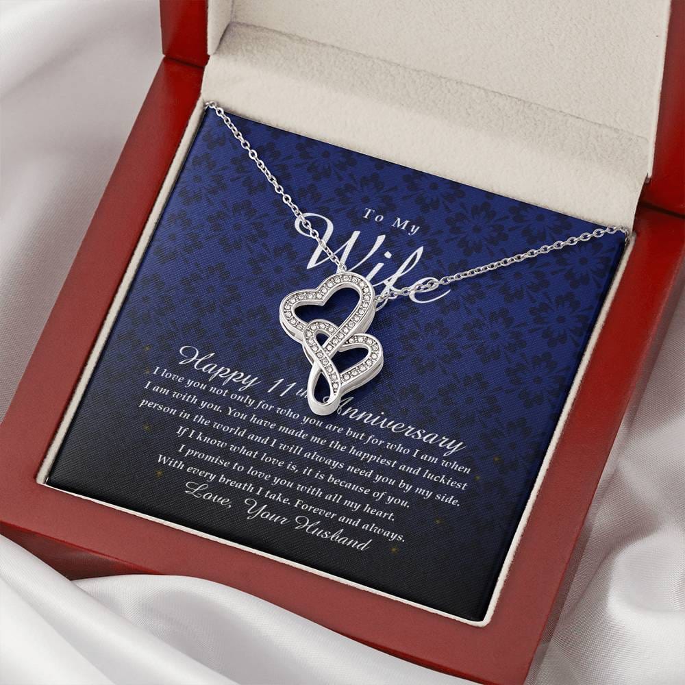 Double Heart Necklace, Happy 11th Anniversary