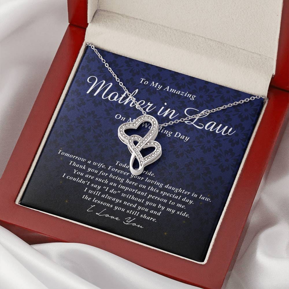 Double Heart Necklace, To My Mother In Law, Gift from Bride, Wedding Day Gift from Daughter In Law