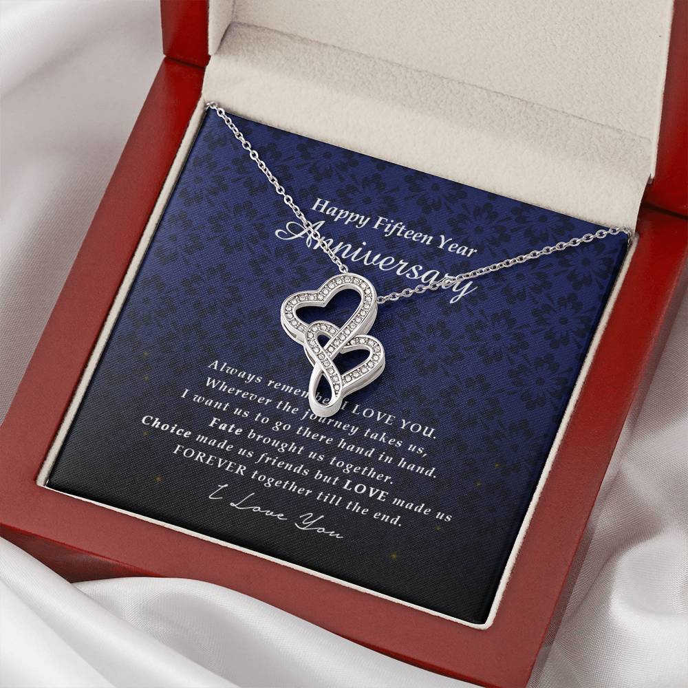 Double Heart Necklace, Happy 15 Year Anniversary