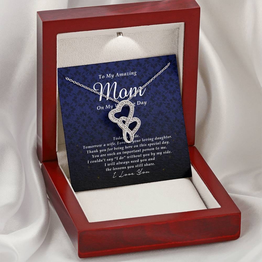 Double Heart Necklace, To My Mom, Gift from Bride, Wedding Day Gift from Daughter