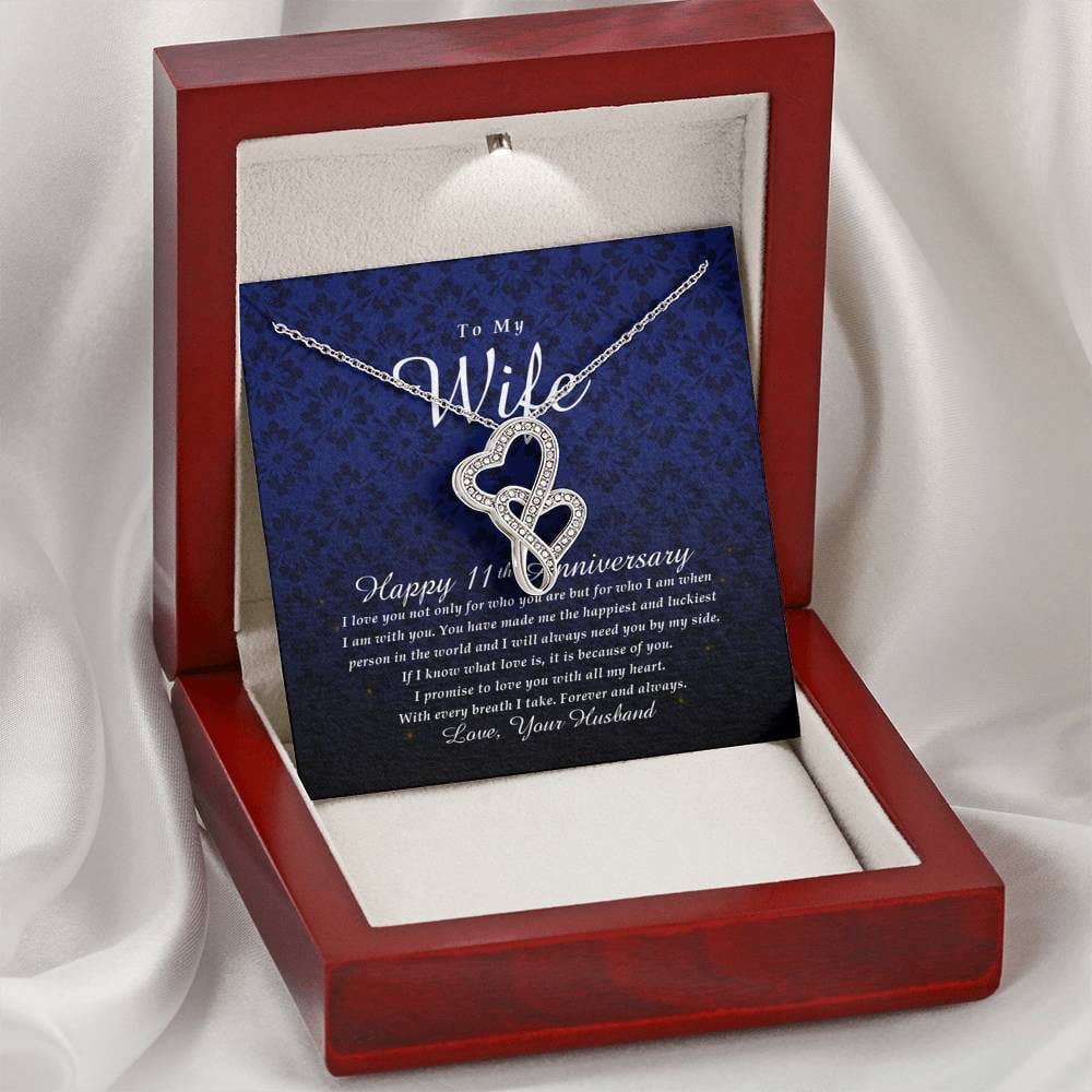Double Heart Necklace, Happy 11th Anniversary