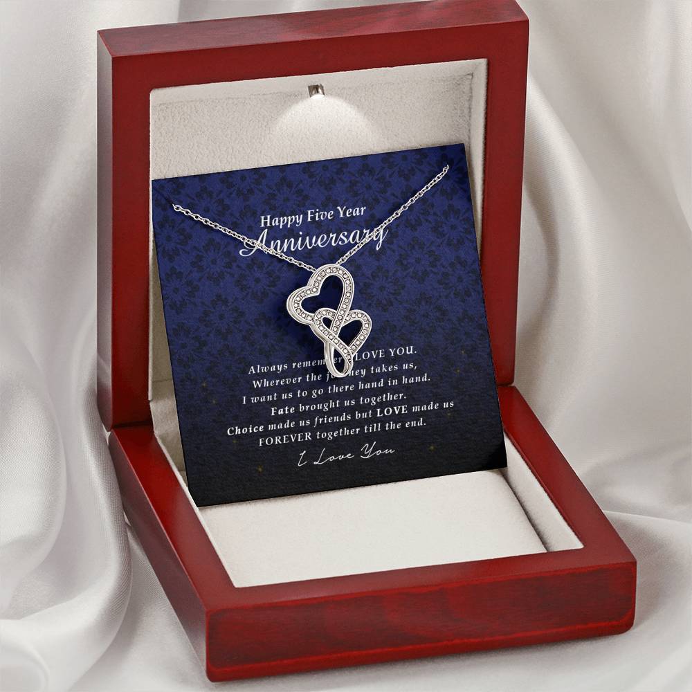 Double Heart Necklace, Happy 5 Year Anniversary